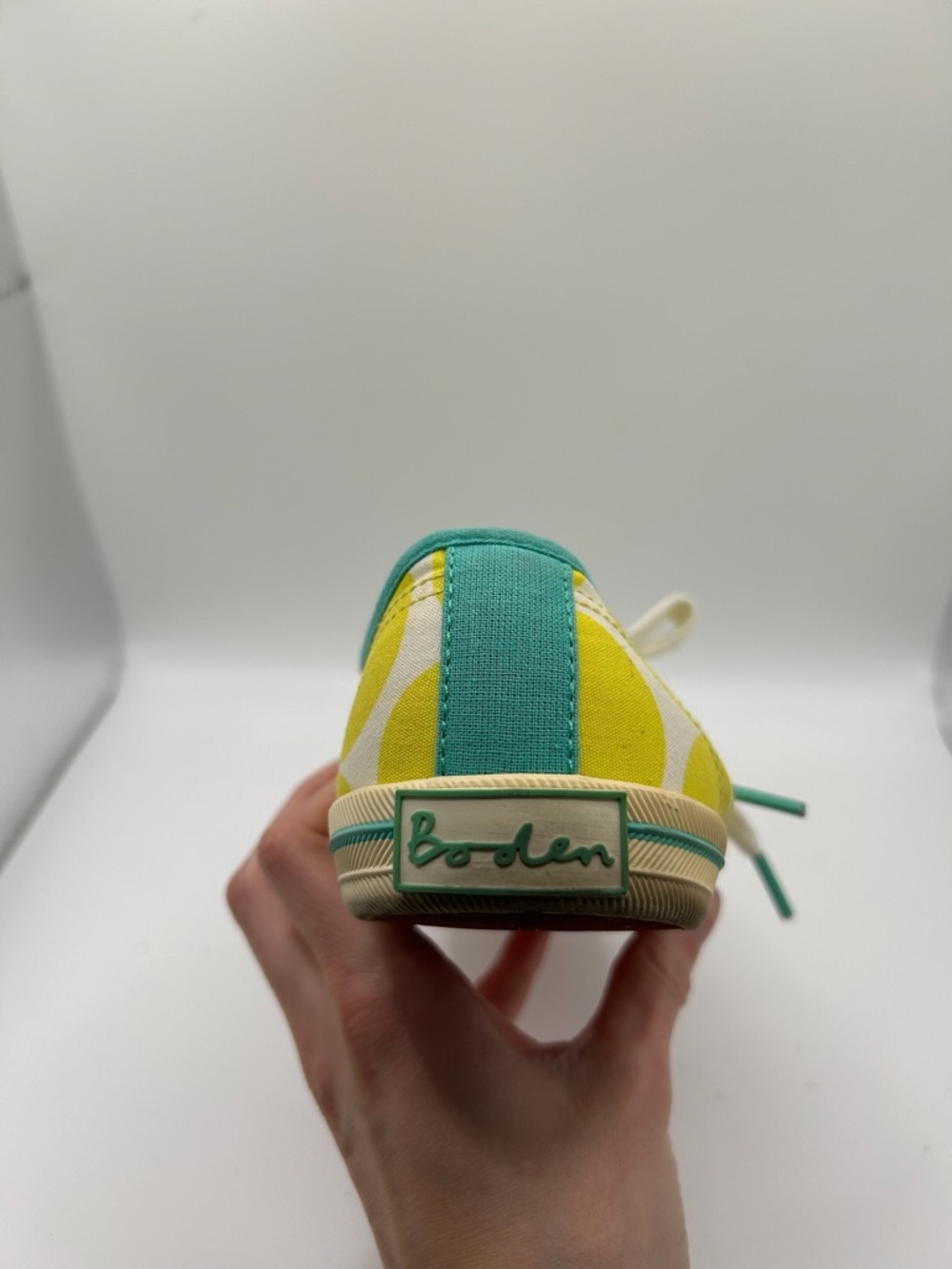Boden Yellow Polka Dot Canvas Sneakers Teal Trim Women’s Size 37 EU / US 6 - Picture 10 of 14
